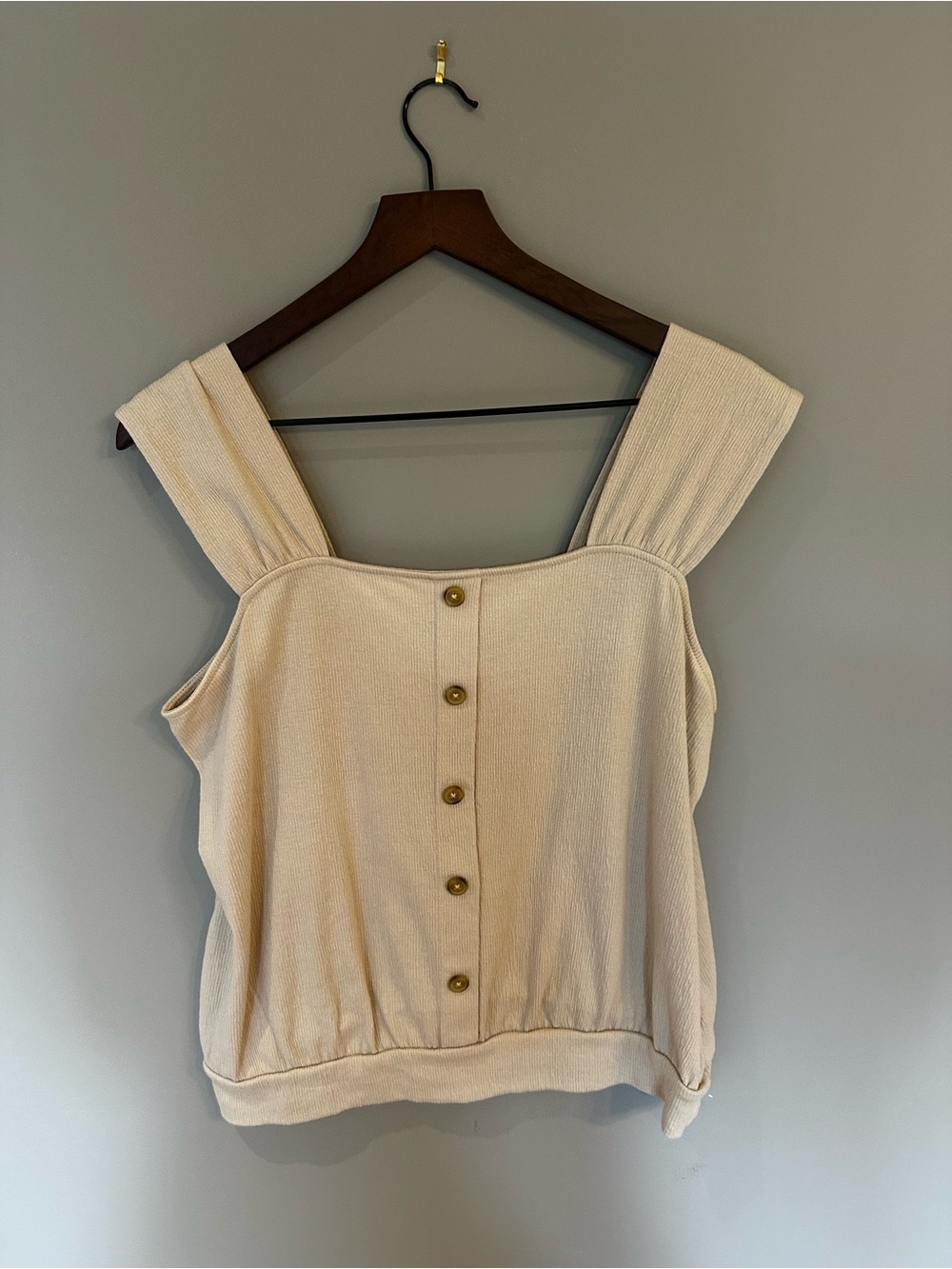 LOFT Cream Wide-Strap Button-Front Tank